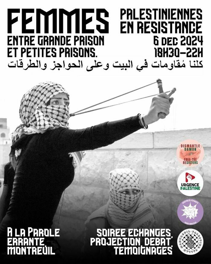 À Montreuil (93), "Femmes Palestiniennes en résistance, entre grande prison et petites prisons" 3 535a012df96a4942af58f6d86c25fa7c.base.image À Montreuil (93), "Femmes Palestiniennes en résistance, entre grande prison et petites prisons"