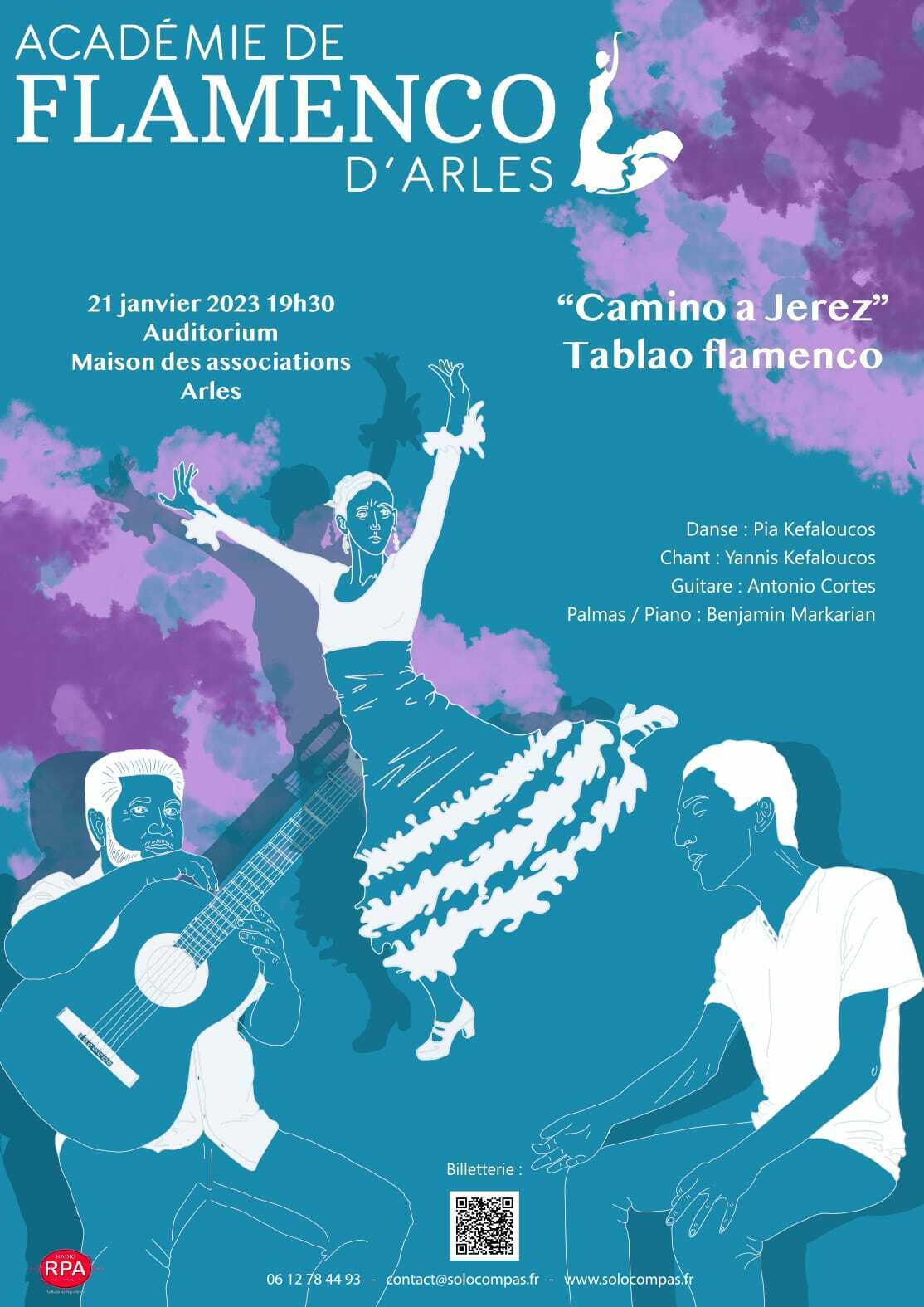 Spectacle de Flamenco traditionnel : Pía à la danse, Yannis Kefaloucos au chant, Antonio Cortes à la guitare et Benjamin Markarian au piano